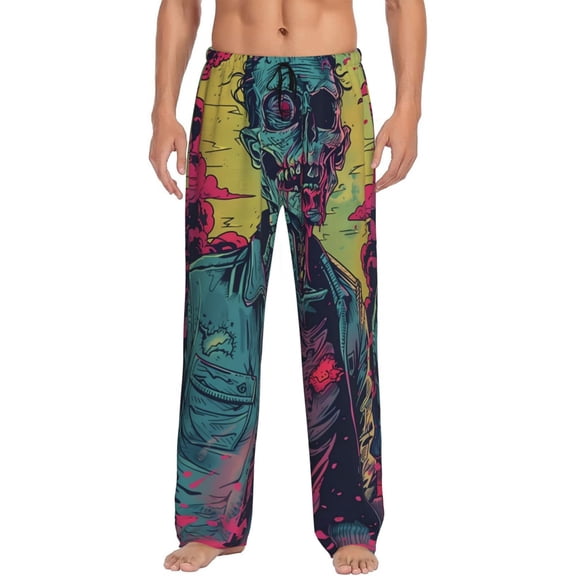 KLL Mens Pajama Pants for Men,Mens Lounge Pants,Funny Gifts for Men,Men's Pajama Bottoms Neon Zombie Skull -