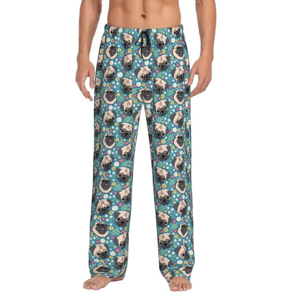 KLL Mens Pajama Pants for Men,Mens Lounge Pants,Funny Gifts for Men,Men's Pajama Bottoms-PUG HEAD And Flower