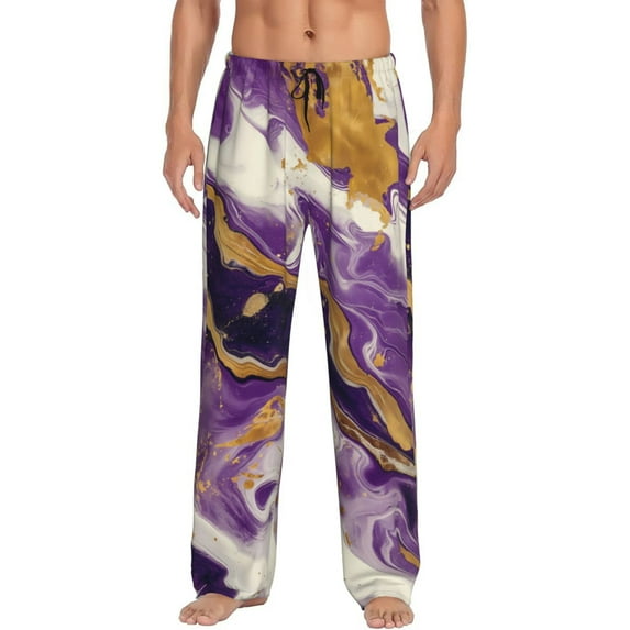 KLL Mens Pajama Pants for Men,Mens Lounge Pants,Funny Gifts for Men,Men's Pajama Bottoms Purple Gold Marble Swirls -XX-Large