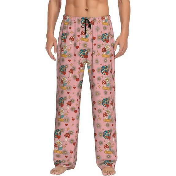 KLL Mens Pajama Pants for Men,Mens Lounge Pants,Funny Gifts for Men,Men's Pajama Bottoms-Retro 70s 60s Hippie Flower