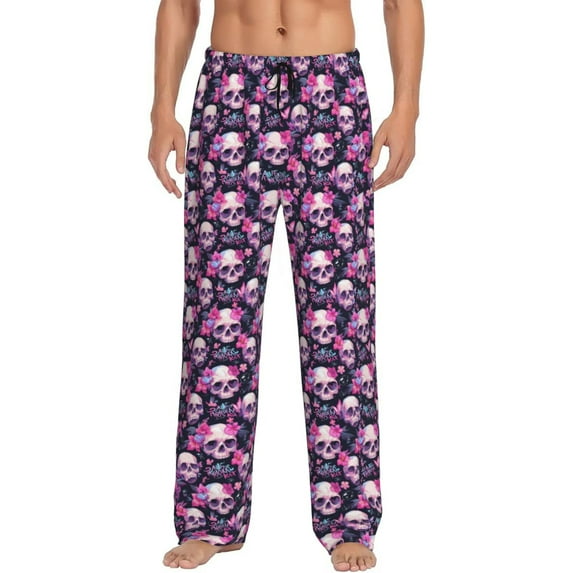 KLL Mens Pajama Pants for Men,Mens Lounge Pants,Funny Gifts for Men,Men's Pajama Bottoms-Skull Flower