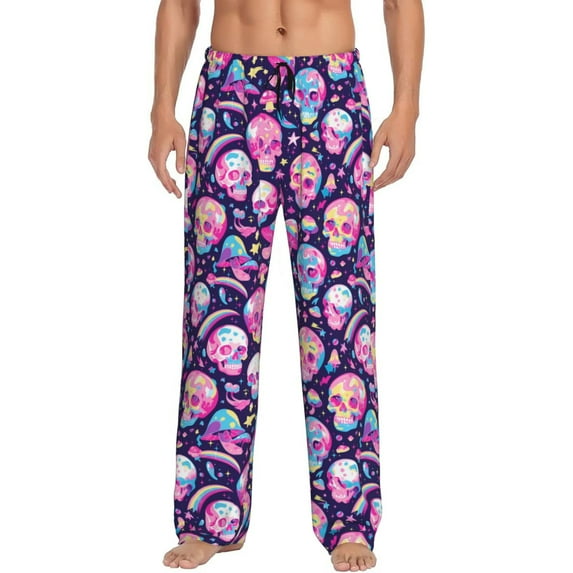 KLL Mens Pajama Pants for Men,Mens Lounge Pants,Funny Gifts for Men,Men's Pajama Bottoms-Skull mushroom colorful cute