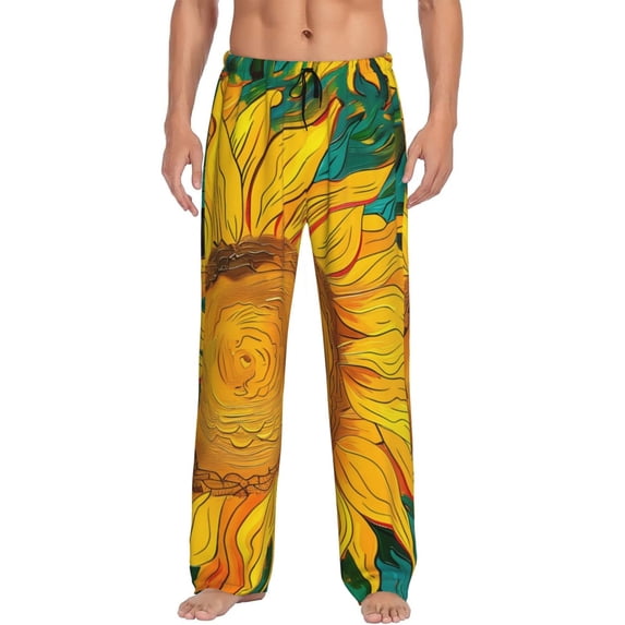 KLL Mens Pajama Pants for Men,Mens Lounge Pants,Funny Gifts for Men,Men's Pajama Bottoms Vibrant Sunflower Painting -Small
