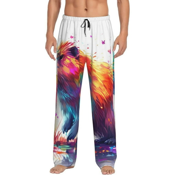 KLL Mens Pajama Pants for Men,Mens Lounge Pants,Funny Gifts for Men,Men's Pajama Bottoms-Watercolor Butterfly Guinea Pig