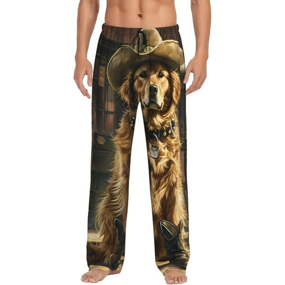 KLL Mens Pajama Pants for Men,Mens Lounge Pants,Funny Gifts for Men,Men's Pajama Bottoms-Western Cowboy Golden Retriever
