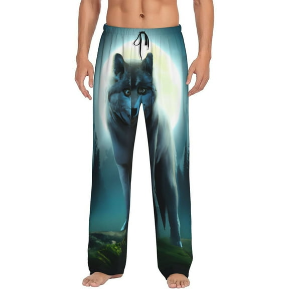 KLL Mens Pajama Pants for Men,Mens Lounge Pants,Funny Gifts for Men,Men's Pajama Bottoms Wolf -Medium