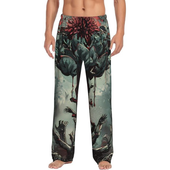 KLL Mens Pajama Pants for Men,Mens Lounge Pants,Funny Gifts for Men,Men's Pajama Bottoms Zombie Flower Apocalypse -Medium