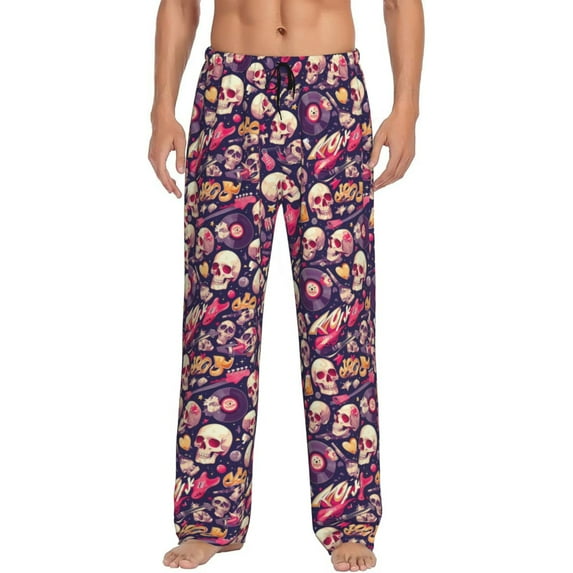 KLL Mens Pajama Pants for Men,Mens Lounge Pants,Funny Gifts for Men,Men's Pajama Bottoms-music Skull record Guitar