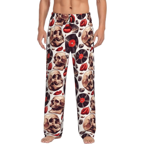 KLL Mens Pajama Pants for Men,Mens Lounge Pants,Funny Gifts for Men,Men's Pajama Bottoms-record lips Skull