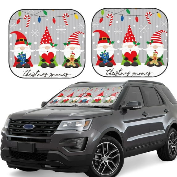 KLL Merry Christmas Gnome1 Windshield Sun Shade 2-Piece Foldable Car Front Window Sunshade for Most Sedans SUV Truck- Large