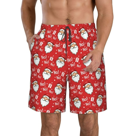 KLL Merry Christmas Santa Claus A Men's Casual Summer Beach Shorts Hawaiian Shorts with Pockets-