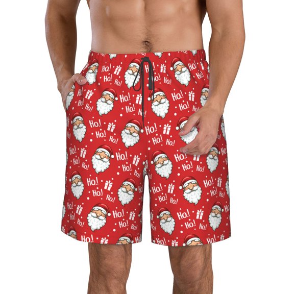 KLL Merry Christmas Santa Claus A Men's Casual Summer Beach Shorts Hawaiian Shorts with Pockets-