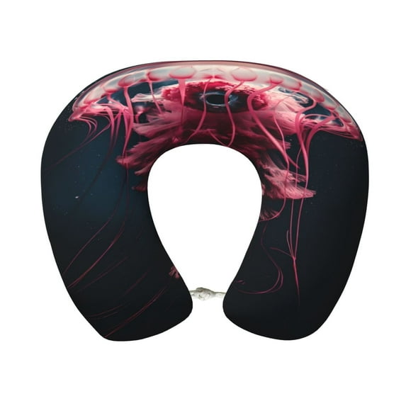 KLL Mesmerizing Pink Jellyfish Pattern Memory Foam Cervical Neck Pillow Versatile U-Shaped Pillows for Home/Office/Camping/Travelling/Soft Washable Cover