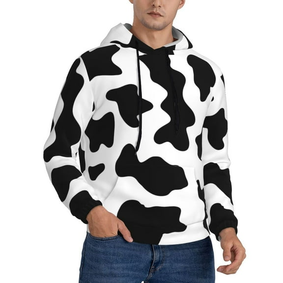 KLL Milk Cow Print Mens Hoodie Long Sleeve Casual Pullover Hooded Sweatshirt Fashion Drawstring Hoodies with Pocket-X-Large