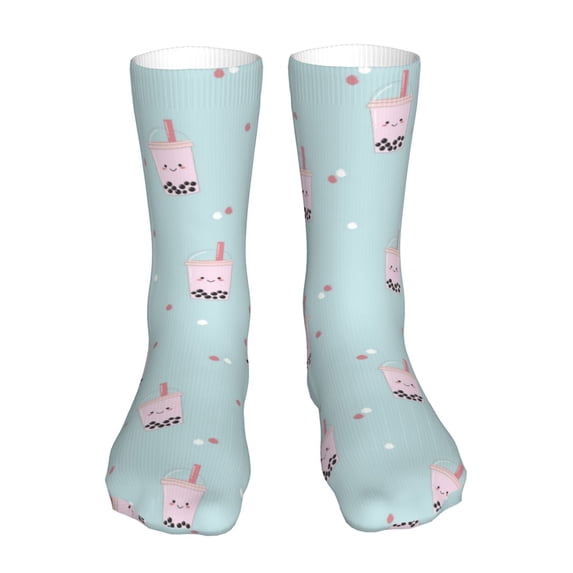 KLL Milk Tea1 Print Womens Crew Socks Athletic Middle Tube Long Socks Novelty Socks Gifts For Men