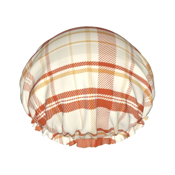 KLL Minimalist plaid Pattern Shower Cap & Bath Cap for Women,Reversible Oversized Waterproof Shower Caps for all Hair Lengths,Elastic Reusable Bathing Hair Cap