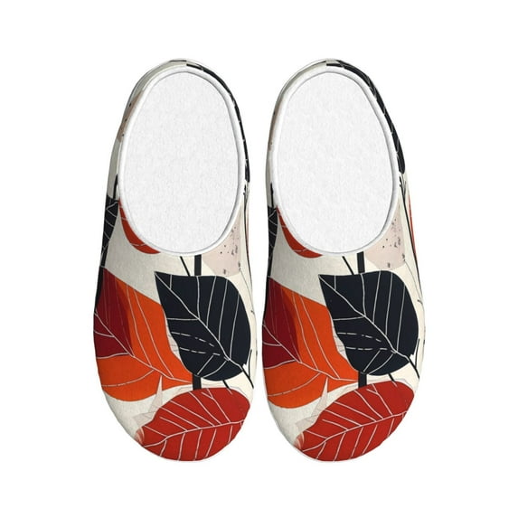 KLL Modern Abstract Leaf Pattern Pattern Adult Unisex Cozy Slippers,Fuzzy Slip-on Slippers TPR Sole Slippers Comfort Plush Home Footwear for Indoor & Outdoor-46/47