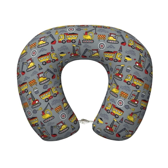 KLL Modern Excavator Pattern Memory Foam Cervical Neck Pillow Versatile U-Shaped Pillows for Home/Office/Camping/Travelling/Soft Washable Cover