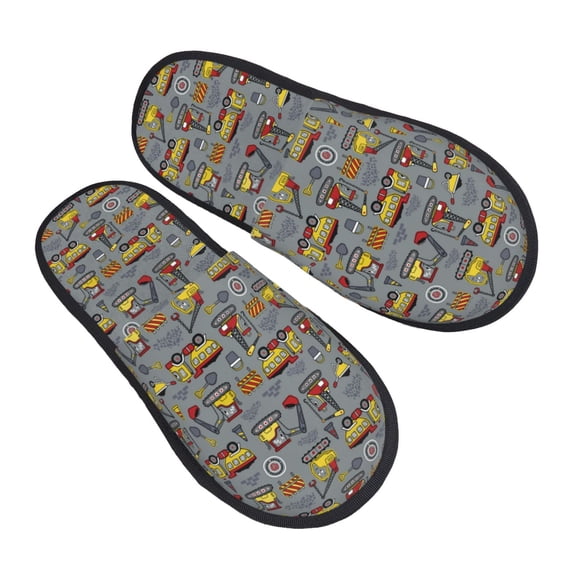 KLL Modern Excavator Slippers for Women Men House Slip on Indoor Outdoor Bedroom Furry Fleece Lined Ladies Comfy Anti-Skid Rubber Hard Sole-Medium