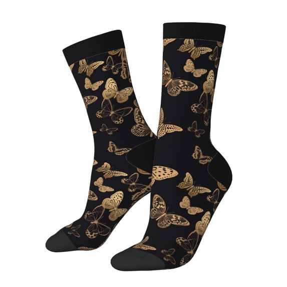 KLL Modern Golden Butterfly Print Cool Socks Men's Women's Crew Socks Funny Crazy Novelty Stockings