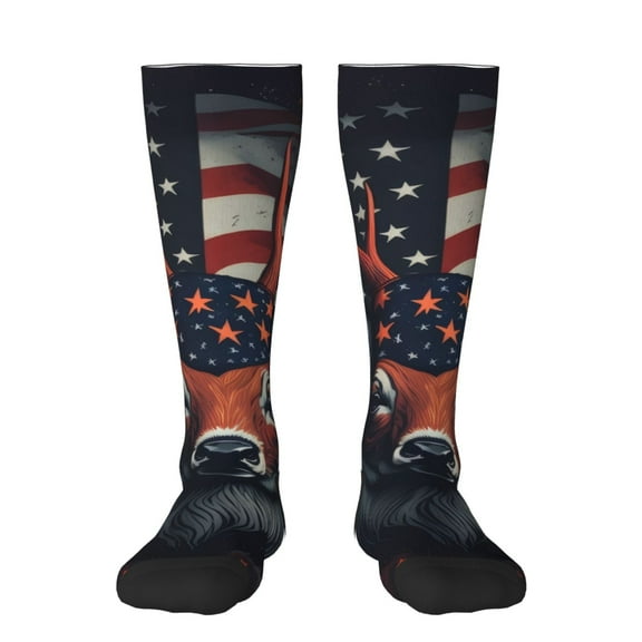 KLL Modern USA Deer Head Print Cool Socks Men's Women's Crew Socks Funny Crazy Novelty Stockings
