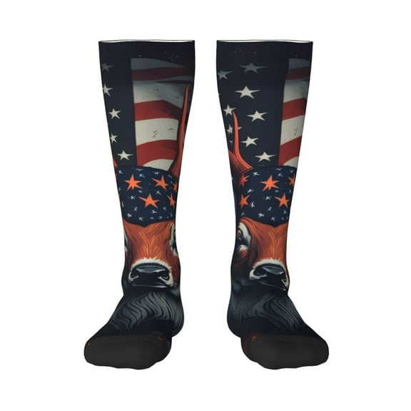 KLL Modern USA Deer Head Print Cool Socks Men's Women's Crew Socks Funny Crazy Novelty Stockings