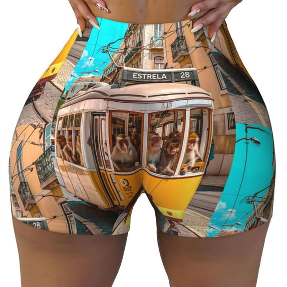 KLL Modern Urban Monkey Pattern Workout Shorts for Women Scrunch Short Gym Yoga Running Sport Active Exercise Fitness Shorts