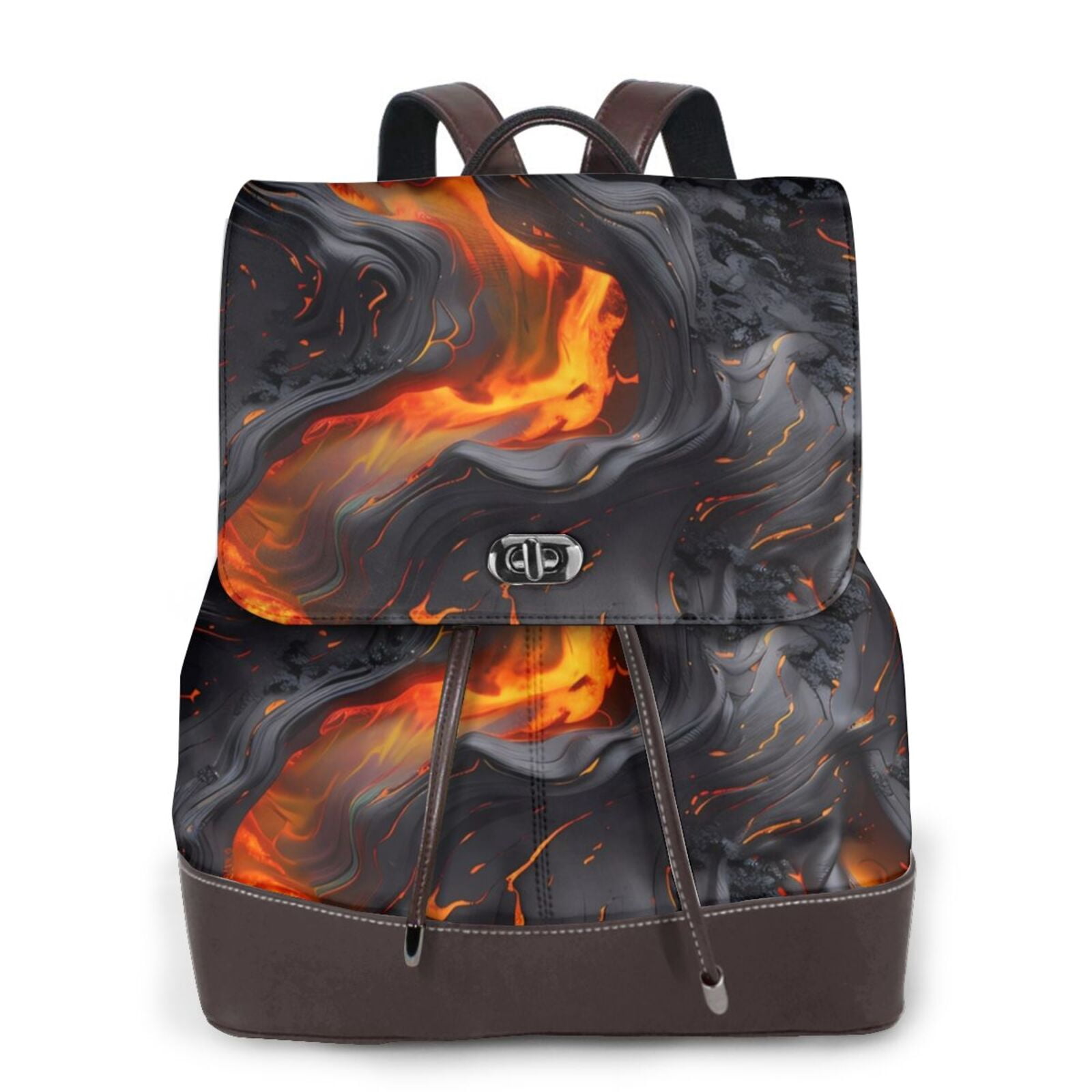 KLL Molten Lava Abstract Flow Print Leather Backpack,PU Leather Laptop ...