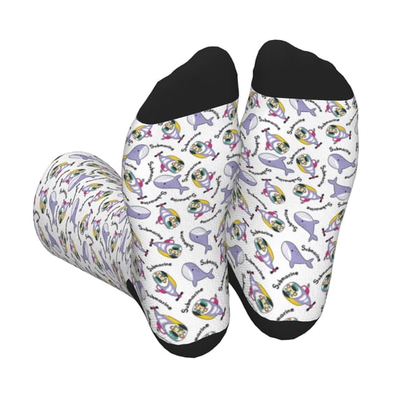 KLL Monkey Submarine Captain Print Cool Socks Men's Women's Crew Socks Funny Crazy Novelty Stockings