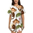 thumbnail image 1 of KLL Monkeys Swinging from Palms Print Pajama Set for Women Short Sleeve Sleepwear Pjs Soft 2 Piece Lounge Sleepwear Sets-Small, 1 of 6