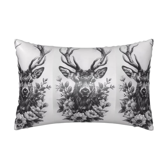 KLL Monochrome Deer Floral Pattern Silk Pillowcase for Hair and Skin Standard Size 20"X 30" Soft Breathable Pillow Covers for Sleeping