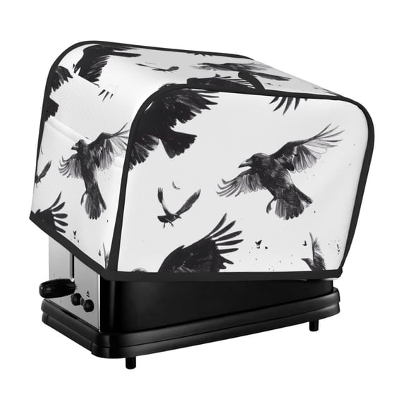 KLL Monochrome Flying Ravens Print 2 Slice Toaster Dust Covers Kitchen Small Appliance Cover with 2 Pockets,Can hold Jam Spreader Knife & Toaster Tongs (11.4 x 7.9 x 7.5)