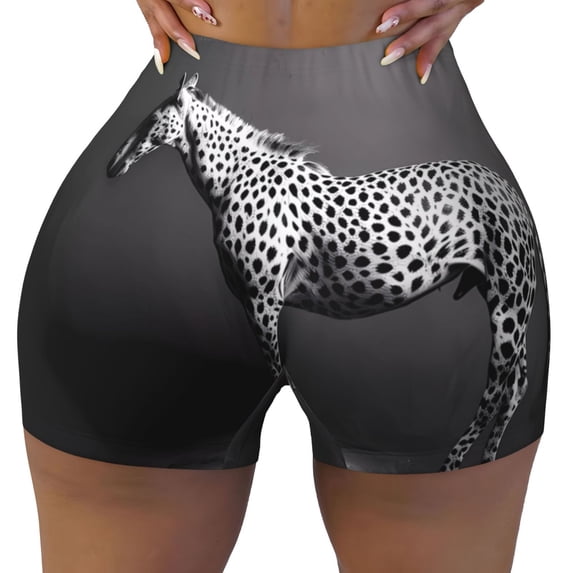 KLL Monochrome Leopard Horse Pattern Workout Shorts for Women Scrunch Short Gym Yoga Running Sport Active Exercise Fitness Shorts