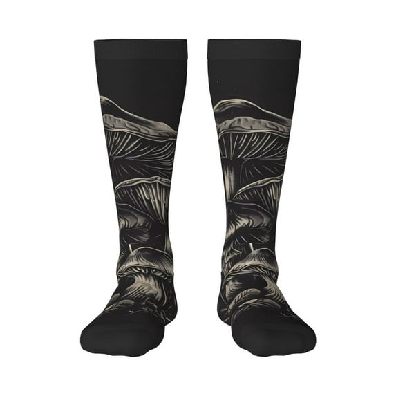 KLL Monochrome Mushroom Artwork Print Cool Socks Men's Women's Crew Socks Funny Crazy Novelty Stockings