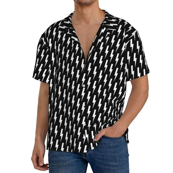 KLL Monochrome lightning Print Men's Shirt Short Sleeve Button Down Summer Cuba Beach Shirts-3X-Large