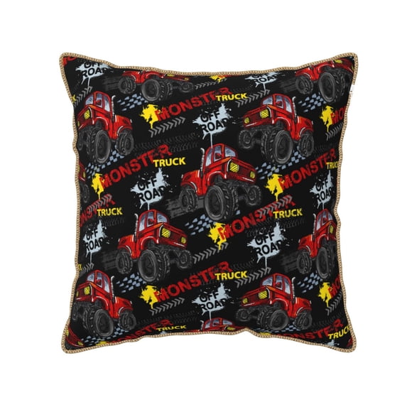 KLL Monster Truck Decorative Throw Pillow Covers Velvet Soft for Couch Sofa Bedroom Living Room Outdoor - 18"x18"