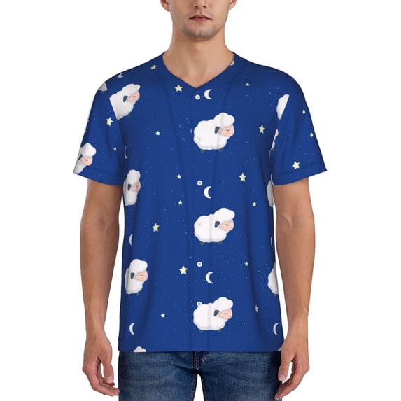 KLL Moon Lamb for Men's Baseball Shirts,Short Sleeve Casual Shirts Button Down Shirt for Men Beach Summer Wedding Shirt-4X-Large