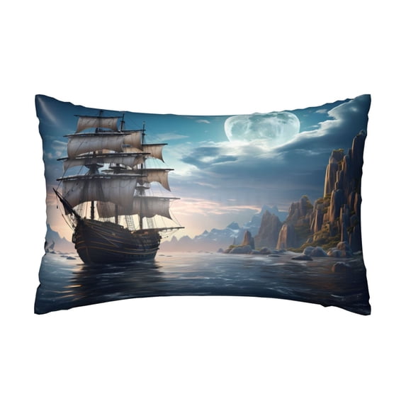KLL Moonlit Sea Sailboat Pattern Silk Pillowcase for Hair and Skin Standard Size 20"X 30" Soft Breathable Pillow Covers for Sleeping