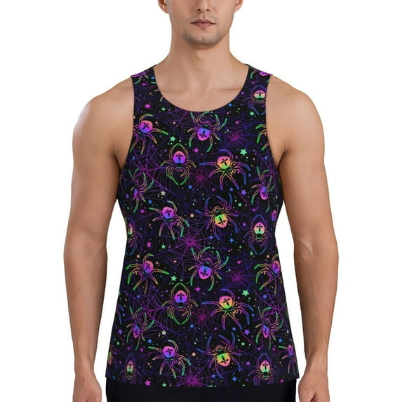 KLL Multi-colored Spiders Print Men's Muscle Gym Workout Stringer Tank Tops Bodybuilding Fitness T-Shirts Tank Tops Men-Medium