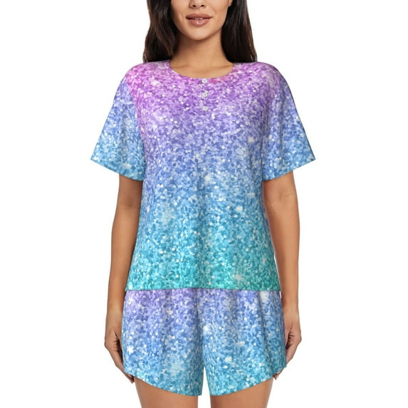 KLL Multicolor Glitter Print Pajama Set for Women Short Sleeve Sleepwear Pjs Soft 2 Piece Lounge Sleepwear Sets-X-Large