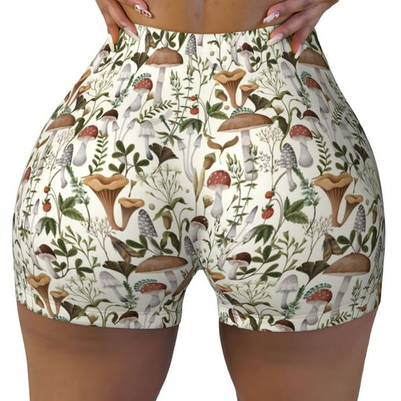 KLL Mushroom Garnish Pattern Workout Shorts for Women Scrunch Short Gym Yoga Running Sport Active Exercise Fitness Shorts