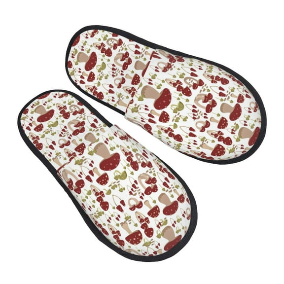 KLL Mushroom Slippers for Women Men House Slip on Indoor Outdoor Bedroom Furry Fleece Lined Ladies Comfy Anti-Skid Rubber Hard Sole-Large
