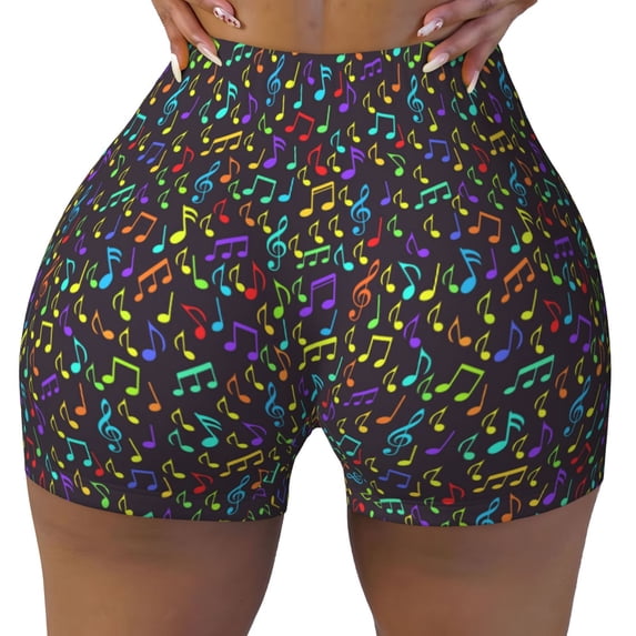KLL Musical Notes Pattern Workout Shorts for Women Scrunch Short Gym Yoga Running Sport Active Exercise Fitness Shorts