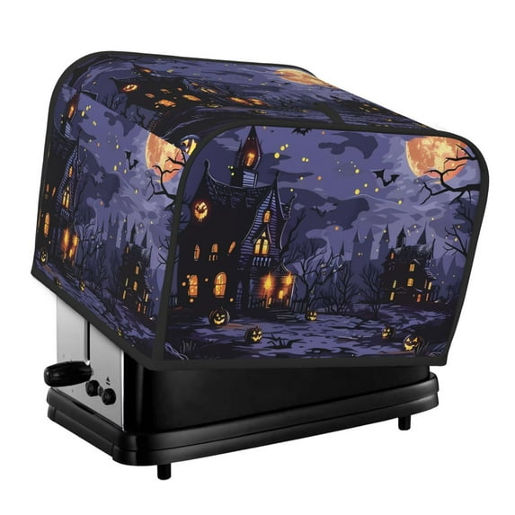 KLL Mystery House Halloween Night Print 4 Slice Toaster Dust Covers Kitchen Small Appliance Cover with 2 Pockets,Can hold Jam Spreader Knife & Toaster Tongs (12.4 x 10.6 x 8.2)