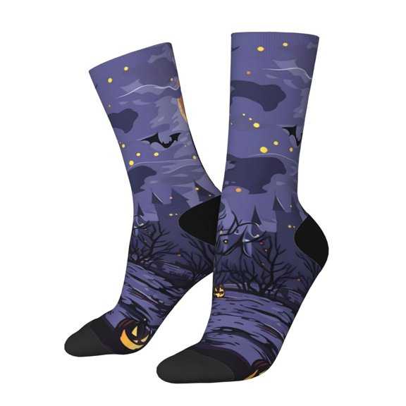 KLL Mystery House Halloween Night Print Cool Socks Men's Women's Crew Socks Funny Crazy Novelty Stockings