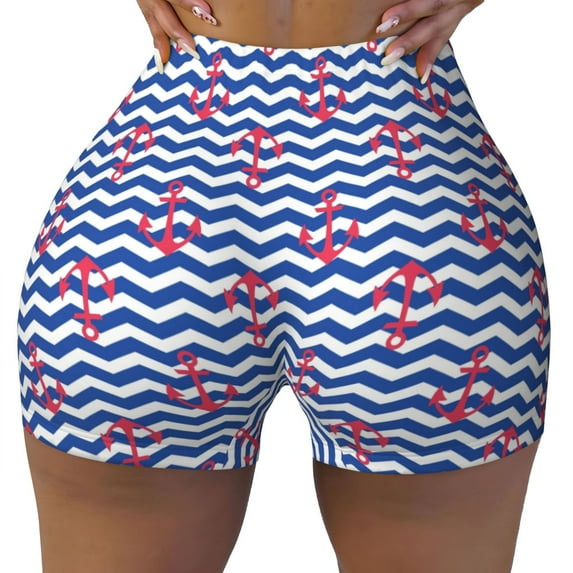 KLL Nautical Anchors Pattern Workout Shorts for Women Scrunch Short Gym Yoga Running Sport Active Exercise Fitness Shorts
