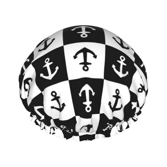 KLL Nautical Anchors1 Pattern Shower Cap & Bath Cap for Women,Reversible Oversized Waterproof Shower Caps for all Hair Lengths,Elastic Reusable Bathing Hair Cap