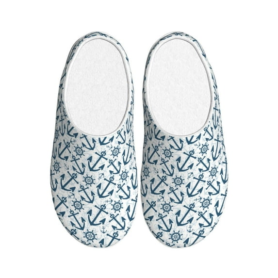 KLL Nautical Theme Anchors Pattern Adult Unisex Cozy Slippers,Fuzzy Slip-on Slippers TPR Sole Slippers Comfort Plush Home Footwear for Indoor & Outdoor-11