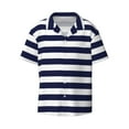 thumbnail image 1 of KLL Navy Blue And White Stripes Print Men's Shirt Short Sleeve Button Down Summer Cuba Beach Shirts- 4X-Large, 1 of 7