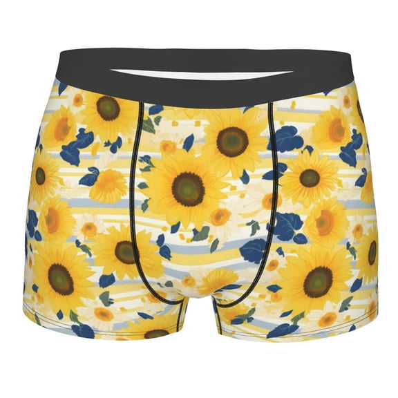 KLL Navy Blue Leaf Sunflower Men's Cotton Boxer Briefs Underwear-XX-Large